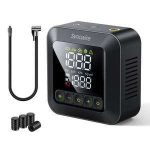 lot 9269 image: Syncwire Tire Inflator Portable Air Compressor 150PSI Air Pump for Car Tires 3X Faster Inflation Electric Smart Tire Pump with Extra-Large LCD Dual Value Display Free Car Tire Valve Caps, Auto-Off