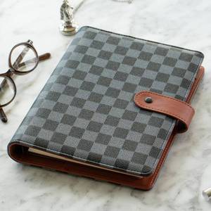 lot 9289 image: DAILY RITMO A5 Black Checkered Planner with Brown Red  PU Leather Six Ring Cover