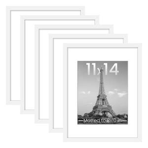 lot 9291 image: upsimples 11x14 Picture Frame Set of 5, Display Pictures 8x10 with Mat or 11x14 Without Mat, Wall Gallery Photo Frames, White