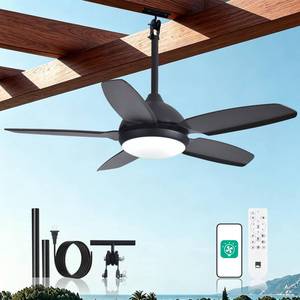 lot 9292 image: Orison 42 Plug-in Outdoor Ceiling Fan with Light for Patio, Gazebo &amp Porch, Black 5-Blade Hanging Fan, IP44 Waterproof, 6-Speed Quiet DC Motor, Remote &amp App Control, Dimmable 3000-6500K, Reversible