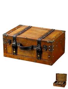 lot 9296 image: EALRIDV Wooden Storage Box Distressed Treasure Chest Box with Finger Lift Latches Stackable Small Vintage Storage Box for Wedding Decor, Photo Props, Vintage Home Displays(11.91 Inch)