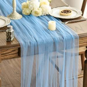 lot 9299 image: Artoid Mode 6PCS Dusty Blue Gauze Table Runner 120 Inch 10FT, Seasonal Sheer Kitchen Dining Holiday Wedding Birthday Baby Shower Table Decor for Home Party