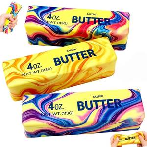 lot 9304 image: 3PCS Butter Squishy Stress Toy,Soft Novelty Toy,Realistic Butter Stick Fidget, Slow Rising Soft Squeeze Toy for Adults Stress Relief & Anxiety Relief (3PCS Butter 02)