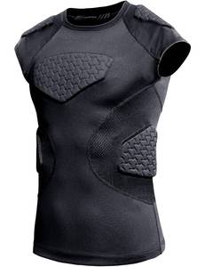 lot 9308 image: COOLOMG Youth Football Chest Rib Protector Kids Padded Compression Shirt for Rugby Lacrosse Black L