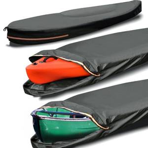 lot 9309 image: Smikodo Kayak Cover 16ft 600D Tear Resistant Trailerable Kayak Covers for Outdoor Storage, Waterproof & UV-Proof Heavy Duty Canoe Cover for IndoorOutdoor Storage(Grey) Fit 16-18ft Kayak Storage