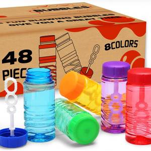 lot 9312 image: 48 Pack Bubble Bottle with Wand Attached to the Cap (8 Colors), Bubbles Bulk Set for Kids Party Favors, Blower Bubbles Refill Toy for Toddler Summer Outside, Birthday Gift, Goody Bag Stuffers Supplies