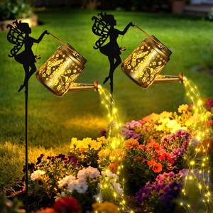 lot 9313 image: X-PREK Solar Lights Outdoor Waterproof, Fairy Solar Garden Lights Outdoor Decoration, Hummingbird Solar Watering Can Light Gardening Gifts for Mom Grandma 2 Packs