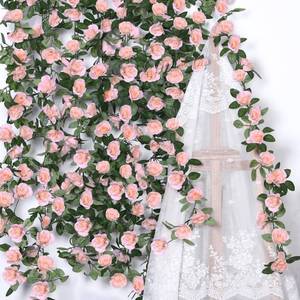 lot 9317 image: Aneco 8 Pack 64 FT Pink Flower Artificial Rose Vines Roses Fake Vine Flowers Plants Party Supplies for Holiday Wedding Garden Craft Art Decoration