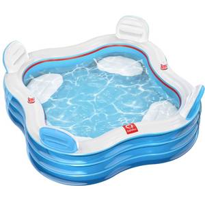 lot 9323 image: QPAU Inflatable Swimming Pool, Full-Sized Blow Up Pool with Seats and Backrests, Kiddie Pool for Outdoor & Backyard, for Family Summer Time Fun, Clear Blue