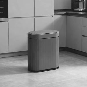 lot 9324 image: ELPHECO Bathroom Motion Sensor Trash can, 2 Gallon Automatic Garbage Can, Slim Plastic Smart Trash Can with Lid, Commercial Intelligent Trash Bin for Bedroom, Bathroom, Office, Cement Grey Black