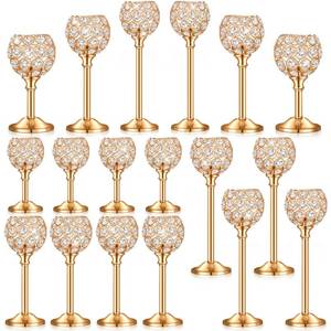 lot 9325 image: Qunclay 18 Pieces Crystal Candle Holders Bulk Candle Stick Holder Centerpieces for Table Wedding Centerpieces Crystal Decorative Tealight Dining Table Decor for Party(Gold)