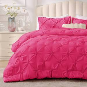 lot 9327 image: BEDELITE Hot Pink Queen Comforter Set - 3 Pieces Boho Pintuck Bedding Comforter Sets, Lightweight Soft & Warm Bed Comforter Queen with 2 Pillowcases for All Season