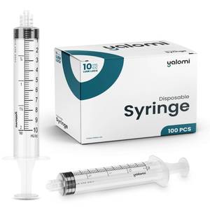 lot 9328 image: 10mL Luer Lock Syringe (No Needle)  Sterile & Individually Wrapped  Professional, Industrial & Personal Use  100 Pack  Yalomi