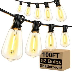 lot 9331 image: Brightever LED Outdoor String Lights 100FT Patio Lights with 52 Shatterproof ST38 Vintage Edison Bulbs, Outside Hanging Light Waterproof for Porch, Deck, Garden, Backyard, Balcony, 2700K Dimmable