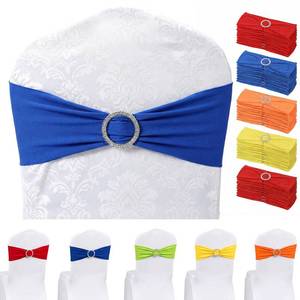 lot 9333 image: moheaaei 50pcs Chair Sashes for Wedding, Stretch Spandex Chair Sashes, Elastic Chairs Bow Sash with Buckle for Party Banquet Event Decoration, 5 Colors, 14x6 inch, Polyester