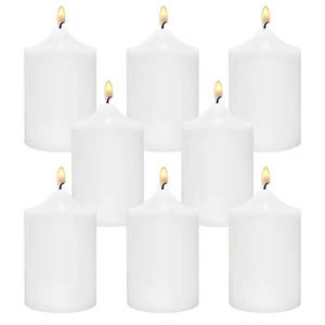 lot 9335 image: Small Unscented White Pillar Candles, 24 Hour 2x3 Inch Dripless Tapered Column Candles for Home Party Holidays, Set of 8