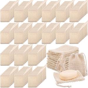 lot 9336 image: Rtteri 150 Pcs Soap Exfoliating Bag, Natural Sisal Soap Pouch Saver Body Shower Bar Mesh Body Net with Drawstring for Foaming and Drying
