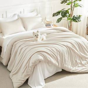 lot 9339 image: Litanika Full Size Comforter Sets Beige, 3 Pieces Lightweight Bedding Comforter Sets, Down Alternative Comforter Fluffy Bed Set