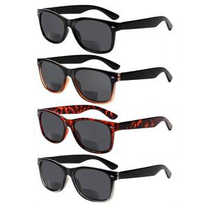 lot 9342 image: Sumkyle 4 Pack Bifocal Reading Glasses Grey Lens Spring Hinge Outdoor Sunglasses Fashion Bifocal Sun Readers for Men Women