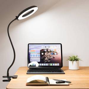 lot 9357 image: TANTUU LED Desk Lamp with Clamp, Eye-Caring Reading Light with 3 Color Modes 10 Brightness, Flexible Gooseneck Clip On Lamp for Home Office Bed Headboard, USB Powered Dimmable Table Light