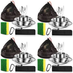 lot 9369 image: Scout Camping Mess Kit for Person 188 Stainless Steel Utensils Camping Dinnerware Kit Boy Scout Dishes Set Girl Scout Mess Kit with Mesh Bag Camping Cutlery Set for Travel Trip School Camp (4 Set)