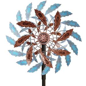 lot 9371 image: VeyFolzin.st Metal Outdoor Wind Spinner, Wind Sculpture Spinner with Metal Stake, Waterproof 360 Degrees Kinetic Windmill Art Decoration for Patio Garden Lawn (BlueBrown)