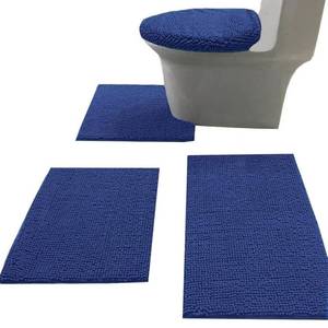 lot 9374 image: Madeals Bath Rug Set Combo 4 Piece with Toilet Lid Cover, Soft Shaggy Bath Rug Set 3 Piece and U-Shaped Toilet Floor Rug Navy Blue
