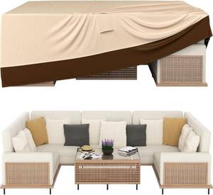 lot 9375 image: Patio Furniture Covers, Outdoor Furniture Cover Waterproof, General Purpose, Outside Table and Chair Covers, Heavy Duty 600D (111 Inch L x 74 Inch W x 28.3 Inch H)-Brown