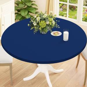 lot 9385 image: Smiry Round Spandex Tablecloth, Elastic Fitted Washable Tablecloths for 42-50 Tables, Waterpoof Stretch Picnic Table Cover for Dining, Indoor and Outdoor, Navy