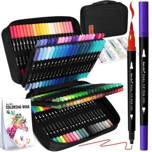 lot 9388 image: 120 Colors Dual Tip Brush Pens Art Markers for Adult Coloring Books, Artist Drawing Sketch Markers Set with Fine & Brush Tip