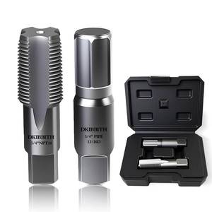 lot 9406 image: DKIBBITH 2-Piece Pipe Extractor and NPT Tap Set 34 - Heavy Duty Carbon Steel Tools for Removing Broken Threaded Pipes & Cutting Accurate NPT Threads - Plumbers Mechanics DIY with Storage Case.