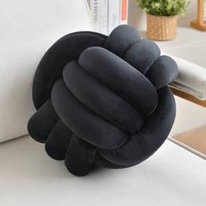lot 9428 image: LUSJNGE Decorative Throw Knot Pillow Ball for Home Chair Sofa Aesthetic Round Velvet Knotted Pillow Cushion (Black, 8 inches)