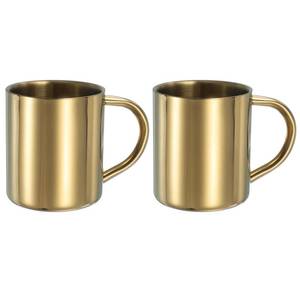 lot 9433 image: uxcell 2Pcs Metal Coffee Mugs, 6.8 Ounces Metal Double Walled Mugs with Handles (Gold)