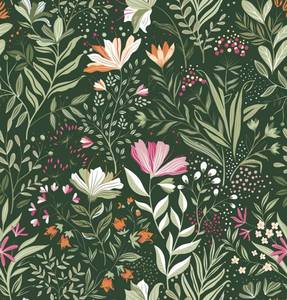 lot 9435 image: Fititem Floral Peel and Stick Wallpaper Boho Floral Contact Paper Flower Removable Self Adhesive Contact Paper Wildflower Dark Green Vintage Waterproof Wallpaper Bathroom Bedroom Leaf 17.3inW 78.7inL