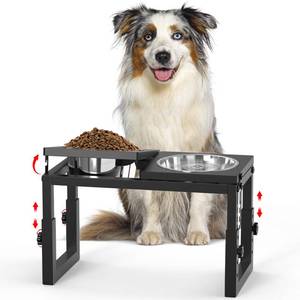 lot 9436 image: Dog Bowls Elevated, 4 Height(6.8 to 10) &amp Angle (0-20°) Adjustable Raised Dog Bowl Stand, Elevated Dogs Bowl Stand for Medium Sized Pet, Sturdy Metal Dogs Feeding Station with 2X 33oz (4cup) Dishes