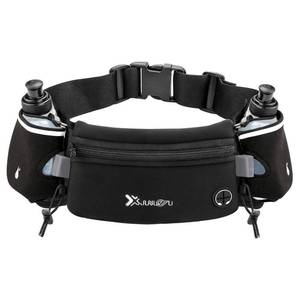 lot 9438 image: Number-one Running Belt with Water Bottles(2 x 175ML), Hydration Belt Waterproof Waist Pack Bag Fits iPhones Adjustable Sports Waist Pouch for Marathon Running Hiking Cycling, Black