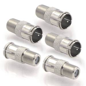 lot 9443 image: VCE RG6 Coaxial Cable Quick Connector, Push On Male to F-Type Female Adapter, Nickel Plated Brass Extender for Satellite Dish, Cable TV, RV, Modem, Internet, 5 Pack