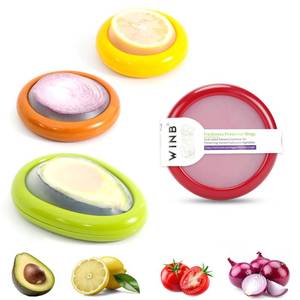 lot 9450 image: Winb Set of 4 Reusable Fruit and Veggie Savers - Ideal for Avocados, Tomatoes, Apples, Garlic, Onions, and More