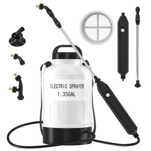 lot 9462 image: Battery Powered Electric Sprayer 1.35 Gallon Garden Pump Sprayer, Retractable Wand, 3 Mist Nozzles, USB Rechargeable Handle & Adjustable Shoulder Strap for Yard Lawn Planting