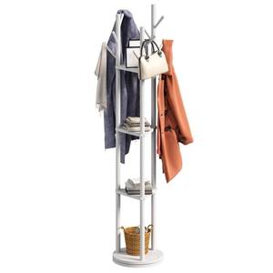 lot 9463 image: Wieghda Rotating Coat Rack, Freestanding Coat Rack with 3 Shelves and 9 Hooks Clothes Organizer Coat tree for Bedroom, Entryway, Livingroom (Black)