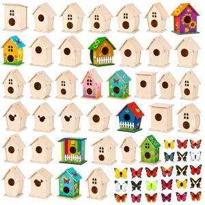 lot 9465 image: Sawysine 93 Pcs DIY Birdhouse Kits for Kids to Build, 36 Wooden Bird House 6 Shapes and 57 Butterfly Sticker for Children Summer Craft Activity Art Project DIY(Multiple Entrance)