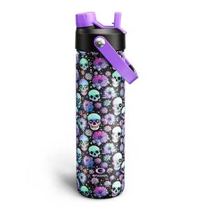 lot 9473 image: ENCOOL Insulated Water Bottle with Straw Stainless Steel Water Bottle, Leak-Proof, BPA-Free, Double Wall Vacuum Keeps Cold for 24 Hours for Sports, Travel, School (26 oz, Floral Afterlife)
