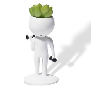 lot 9474 image: Resin Runner Figurine Succulent Planter, 6x4x2 Cute Desktop Plant Pot for Office Decor, Creative Fitness Gift for Runners &amp Gym Lovers, Fun Workout Decoration for Table or Shelf (Dumbbell Curl)
