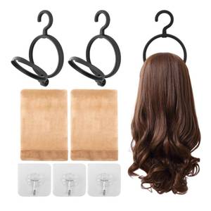 lot 9487 image: QWLWBU 3 Pack Hanging Wig Stand,Wall Mounted Wig Hanger Portable Wig Holder Collapsible Wig Stand Display Tool For Multiple Wigs for Display,Storage, Styling(Black,size9.23 inch)