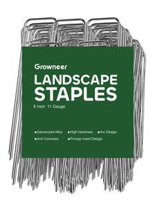 lot 9496 image: GROWNEER 50 Pack Landscape Staples 6 Inch Heavy Duty Hot-Dip Galvanized Steel Garden Stakes U-Shaped Weed Barrier Spikes Metal Ground Pins for Lawn and Yard Landscaping