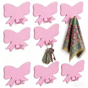 lot 9507 image: DueHoppee Cute Bow Knot Wall Hook, 8-Pack Light Pink Adhesive Hooks, Small Decorative Accessories, Stainless Steel Rack, Decor Hangers for Hanging Purse, Keys, Bags, Hats, Towels, Clothes