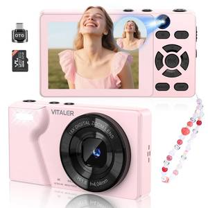 lot 9514 image: Vitaler Digital Camera with Front Rear Lens, Autofocus 64MP 4K Camera for Photography with 32GB Card, Portable Compact Point and Shoot Camera for Teens Adult Beginner with Metal Shell, 2000mAh Battery