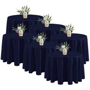 lot 9521 image: Fitable 6 Pack Navy Round Tablecloths - 120 Inches in Diameter - Stain Resistant and Washable Table Clothes, Polyester Fabric Table Covers for Wedding, Party, Banquet, Formal Events