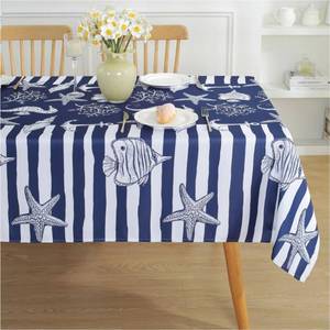 lot 9528 image: Summer Navy Blue Coastal Nautical Outdoor Tablecloth, Beach Ocean Themed Starfish Coral Table Cloth for Rectangle Tables, Water & Wrinkle Resistant Table Covers for Kitchen DiningParty, 60120 Blue