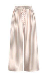 lot 9530 image: PRETTYGARDEN Womens Pants Elastic Waist Floral Lightweight Palazzo Pants for Women Casual Lounge Wide Leg Pants Woman (Stripe Khaki, Large)